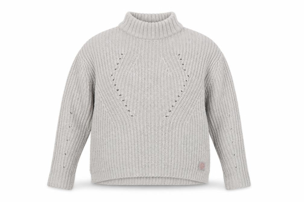 Front view of Superdry Women Grey Mock Neck Chunky-Knit Jumper, size S