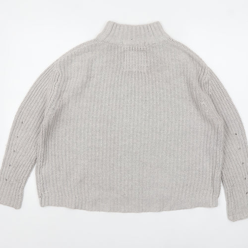 Superdry Women Grey Mock Neck Chunky-Knit Jumper Size S