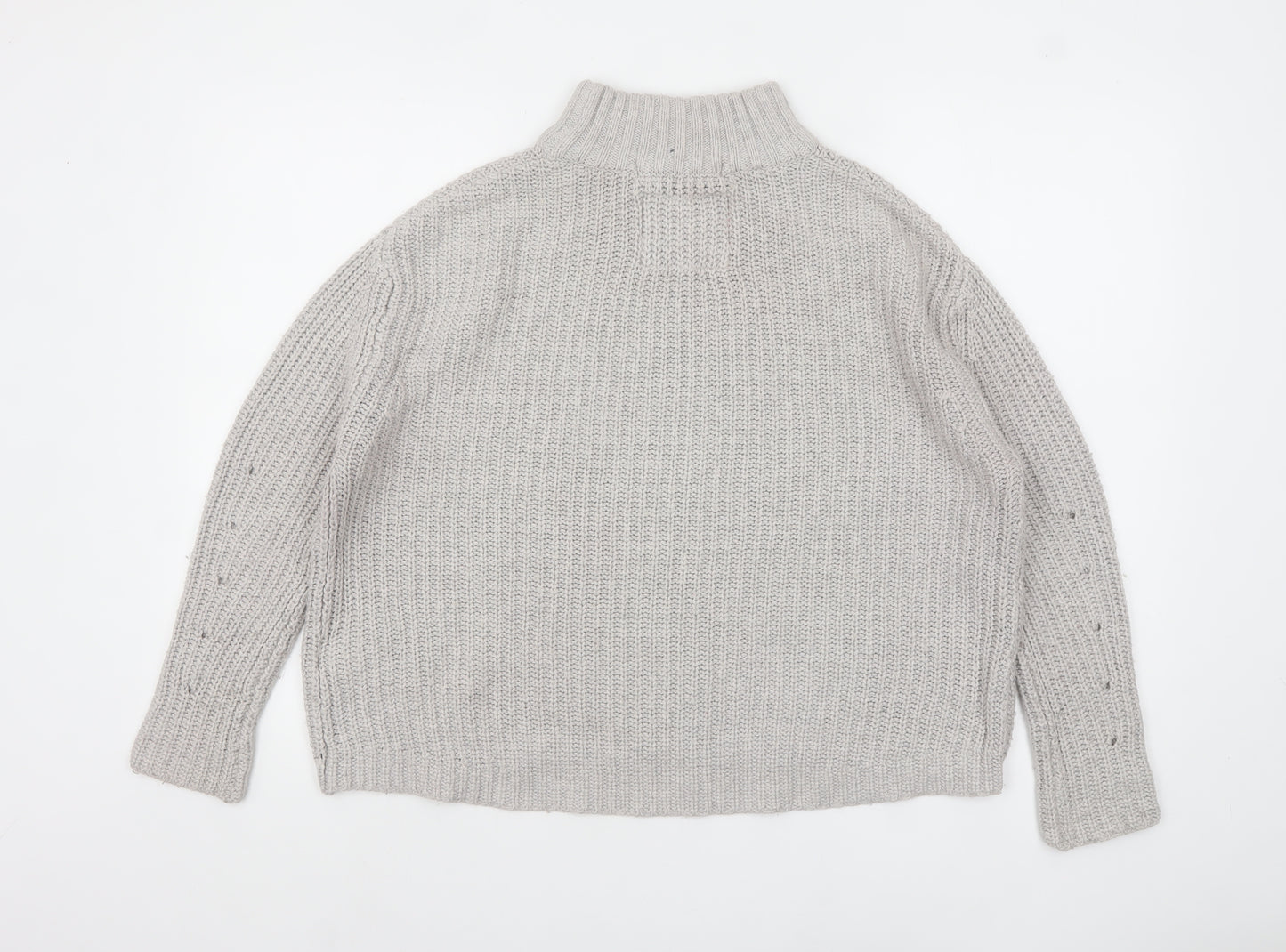 Superdry Women Grey Mock Neck Chunky-Knit Jumper Size S
