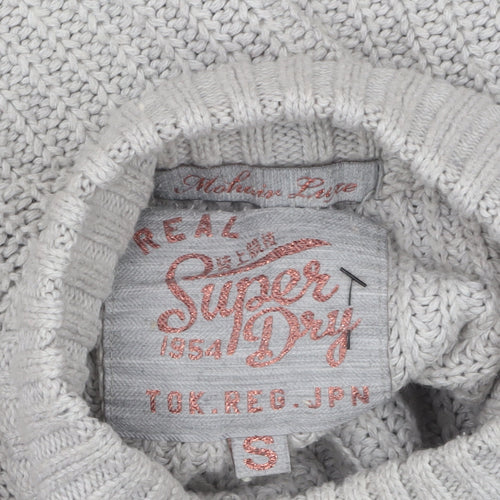 Superdry Women Grey Mock Neck Chunky-Knit Jumper Size S