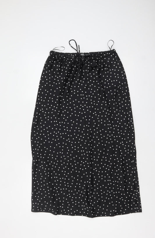 Zara Women's Black Polka Dot Midi Skirt Size M Elastic Waist