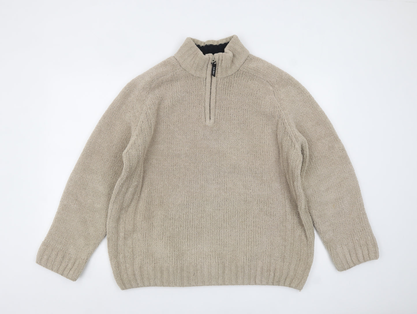F&F Men’s Beige 1/4 Zip Fleece Jumper Size L Thermal Casual