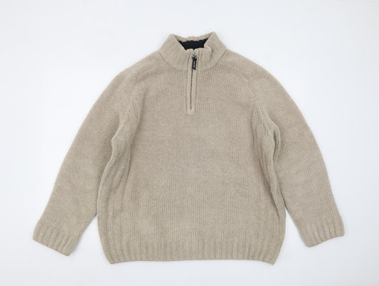 F&F Men’s Beige 1/4 Zip Fleece Jumper Size L Thermal Casual