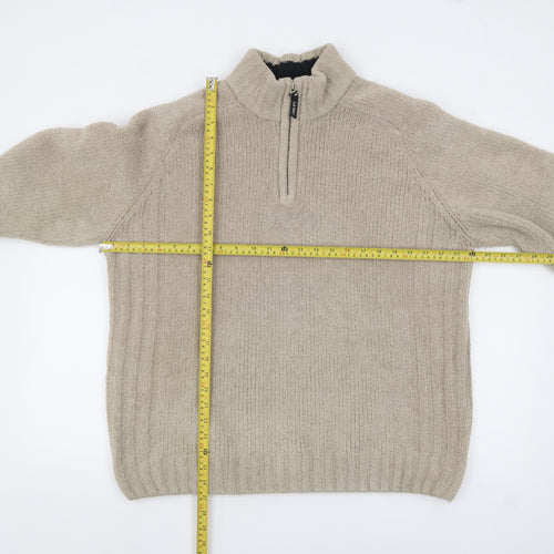 F&F Men’s Beige 1/4 Zip Fleece Jumper Size L Thermal Casual