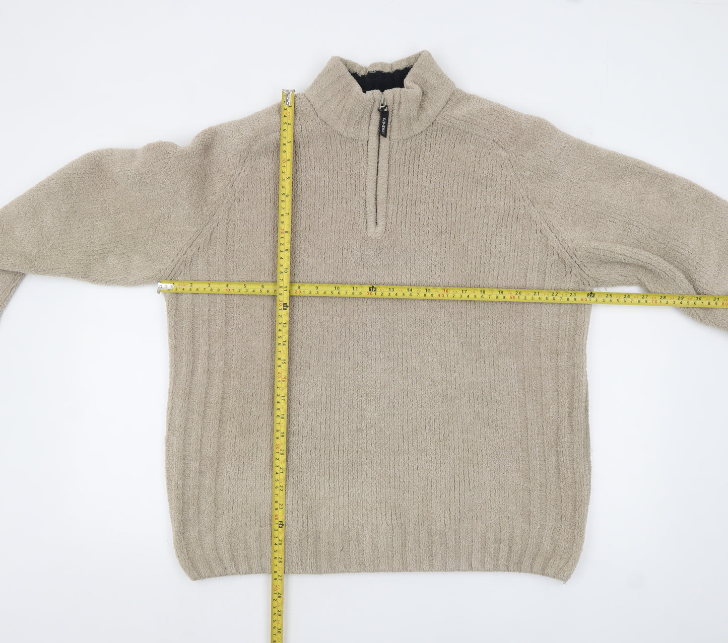 F&F Men’s Beige 1/4 Zip Fleece Jumper Size L Thermal Casual