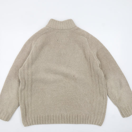 F&F Men’s Beige 1/4 Zip Fleece Jumper Size L Thermal Casual