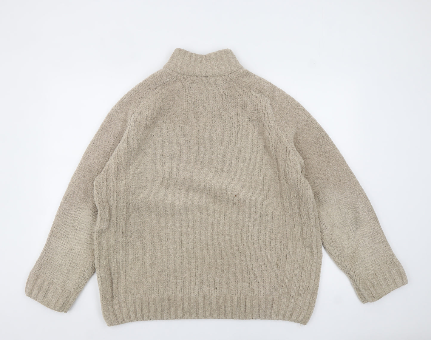 F&F Men’s Beige 1/4 Zip Fleece Jumper Size L Thermal Casual