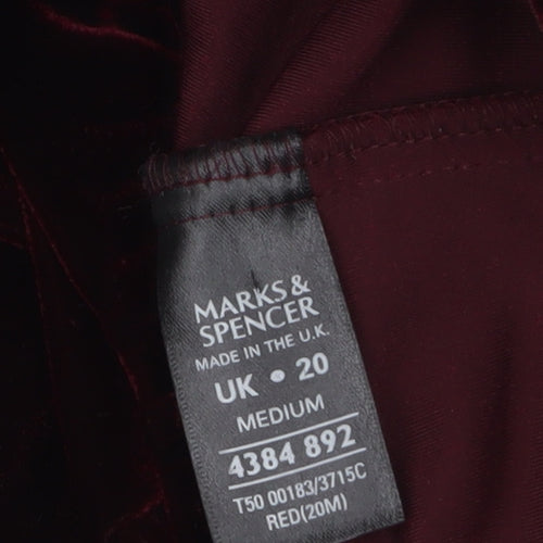 Marks and Spencer Womens Red Velvet Straight Trousers Size 20