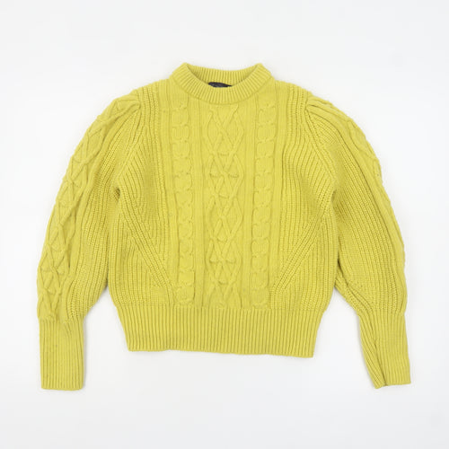 Marks and Spencer Women's Yellow Cable Knit High Neck Jumper Size 14