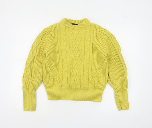 Marks and Spencer Women's Yellow Cable Knit High Neck Jumper Size 14