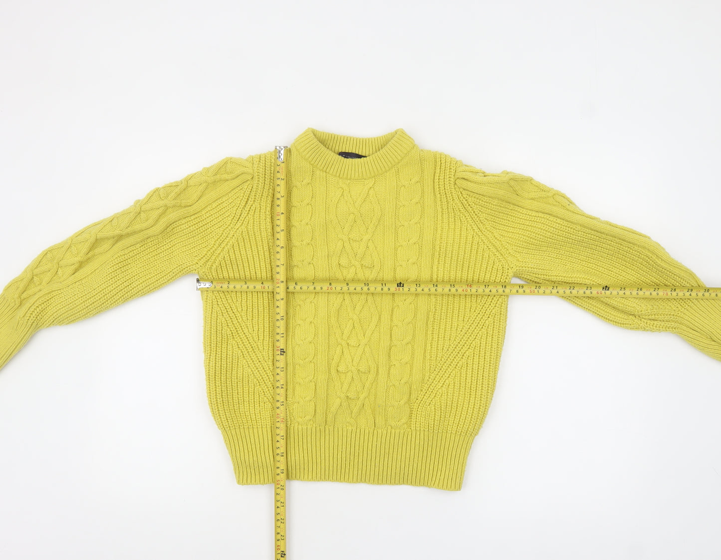 Marks and Spencer Women's Yellow Cable Knit High Neck Jumper Size 14