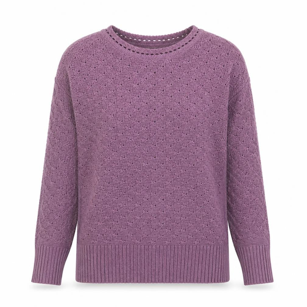 Front view of FatFace Women's Purple Cotton Open-Knit Jumper, size 8