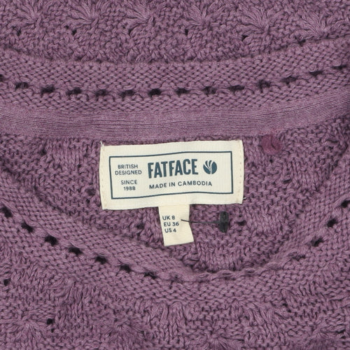 FatFace Women's Purple Cotton Open-Knit Jumper Size 8