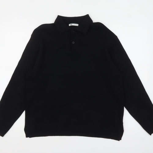 Zara Women Black Collared Long Sleeve Henley Jumper Size 12