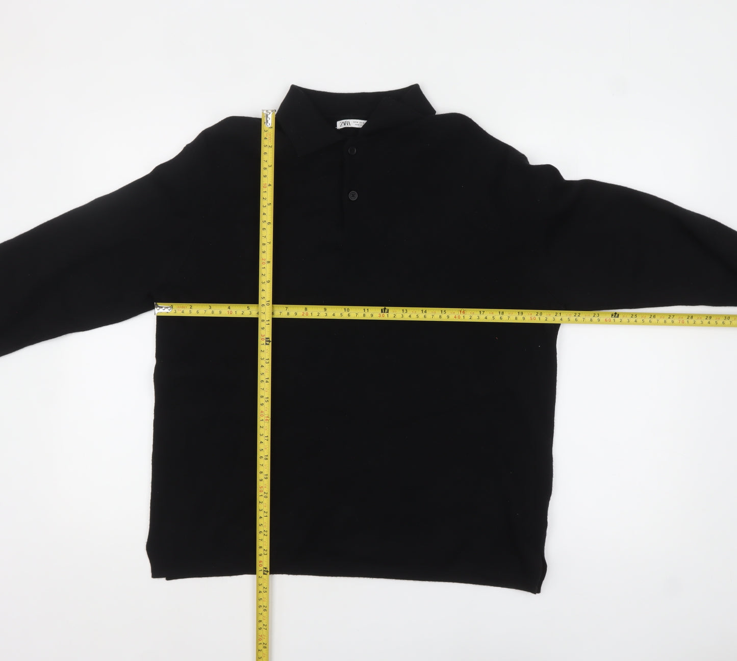 Zara Women Black Collared Long Sleeve Henley Jumper Size 12