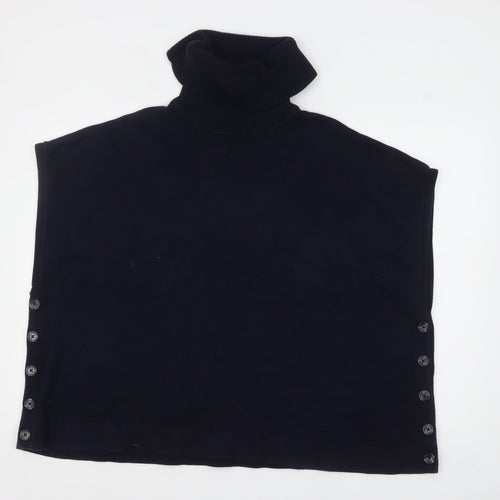 Boden Women Blue Roll Neck Button Cape Style Sleeveless Jumper M