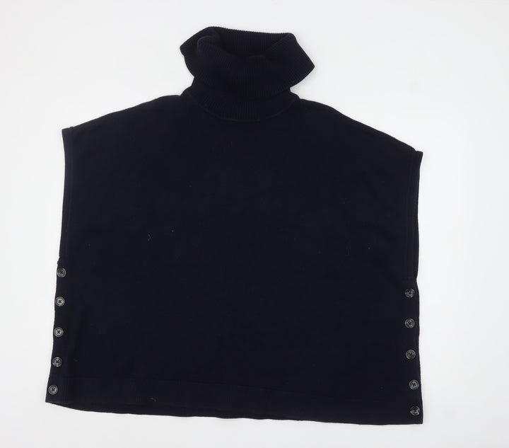 Boden Women Blue Roll Neck Button Cape Style Sleeveless Jumper M