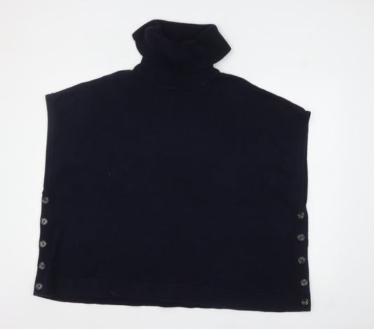 Boden Women Blue Roll Neck Button Cape Style Sleeveless Jumper M