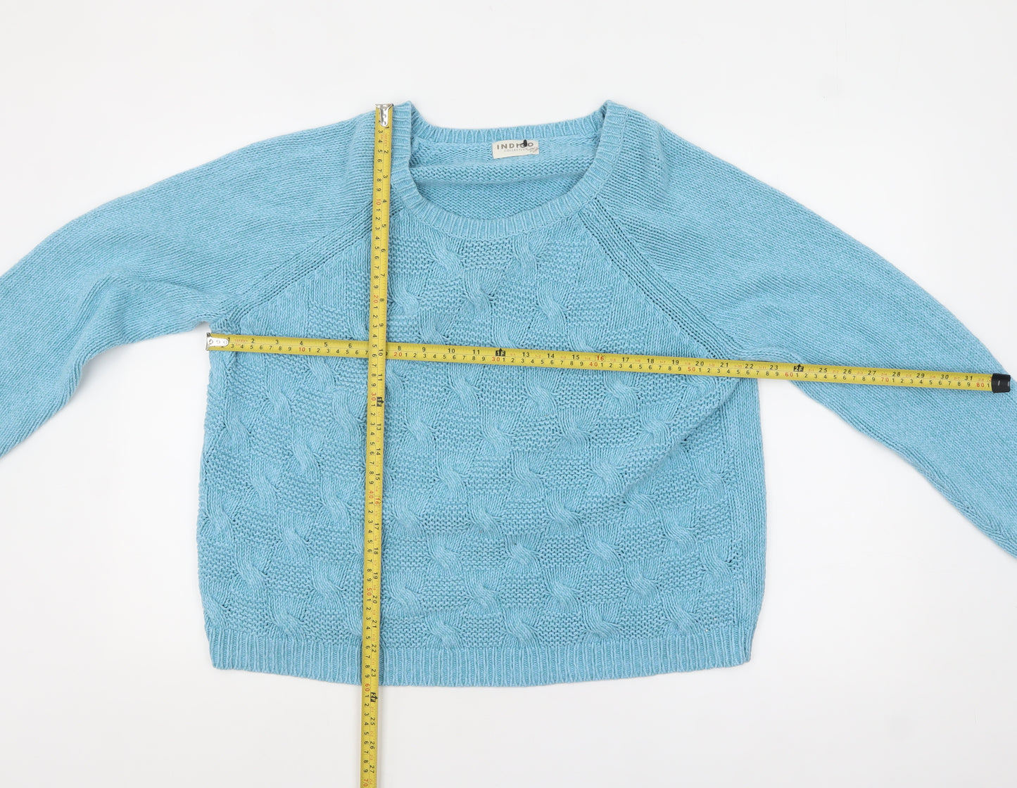 Marks and Spencer Women's Blue Cable-Knit Jumper Size 22