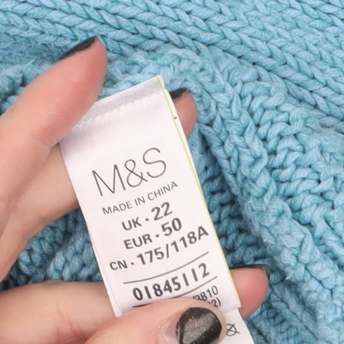Marks and Spencer Women's Blue Cable-Knit Jumper Size 22