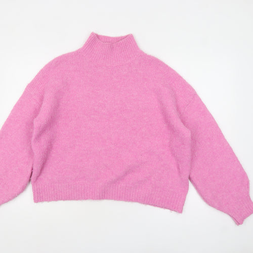KILKY Women Pink Mock Neck Chunky Knit Wool Blend Pullover Jumper One Size