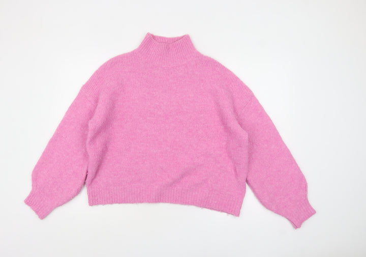 KILKY Women Pink Mock Neck Chunky Knit Wool Blend Pullover Jumper One Size