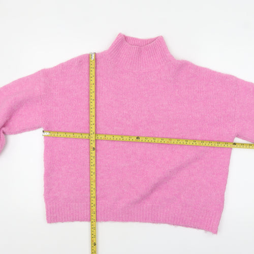 KILKY Women Pink Mock Neck Chunky Knit Wool Blend Pullover Jumper One Size