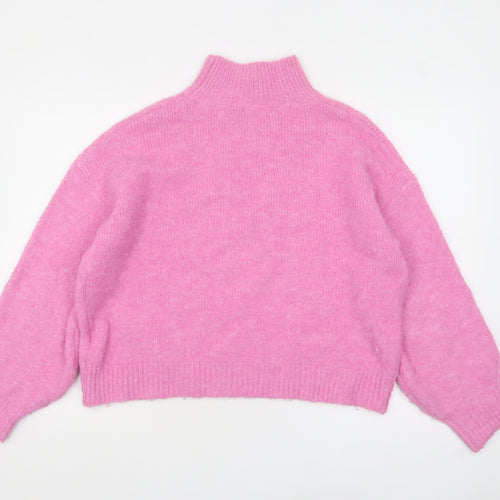 KILKY Women Pink Mock Neck Chunky Knit Wool Blend Pullover Jumper One Size