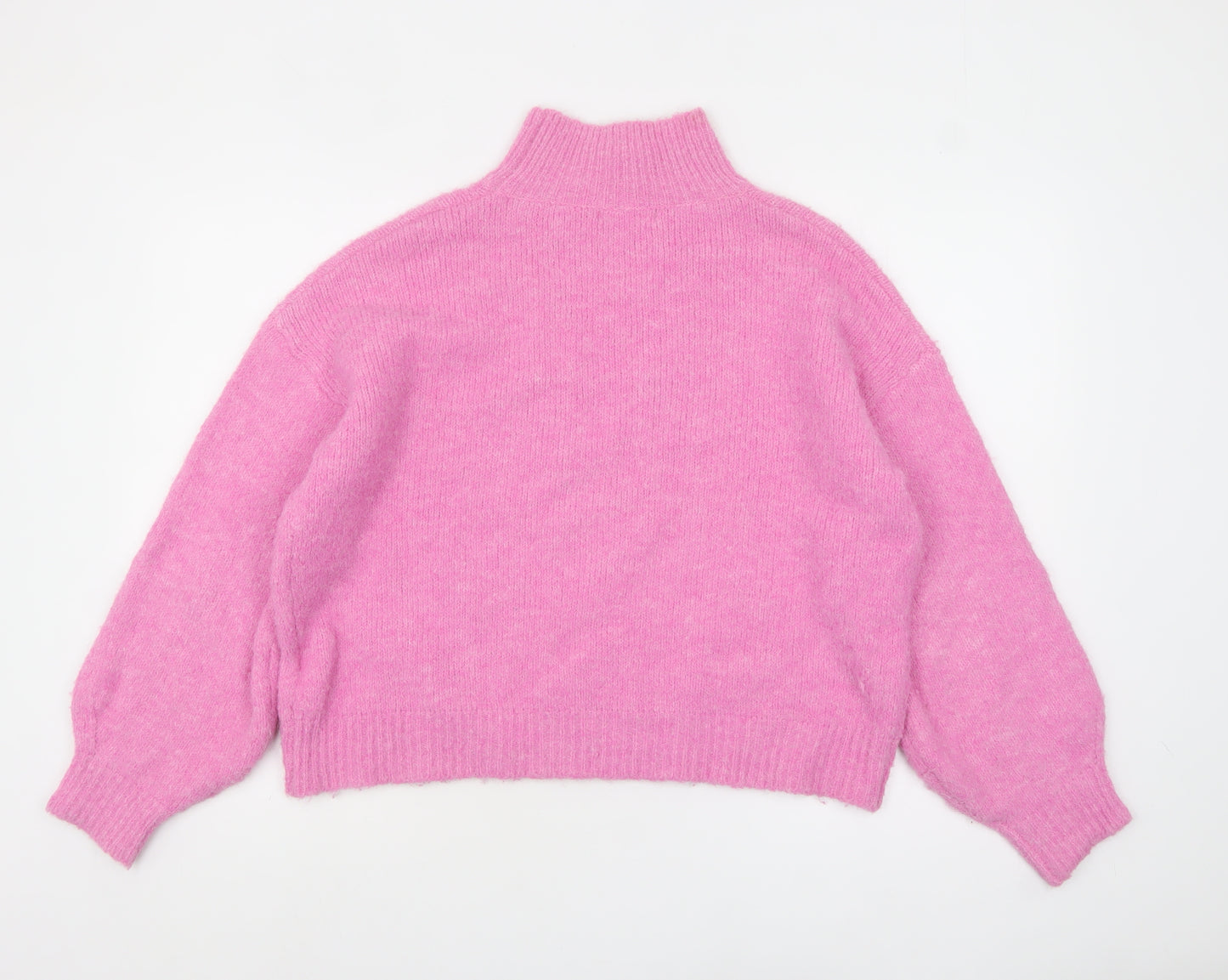 KILKY Women Pink Mock Neck Chunky Knit Wool Blend Pullover Jumper One Size