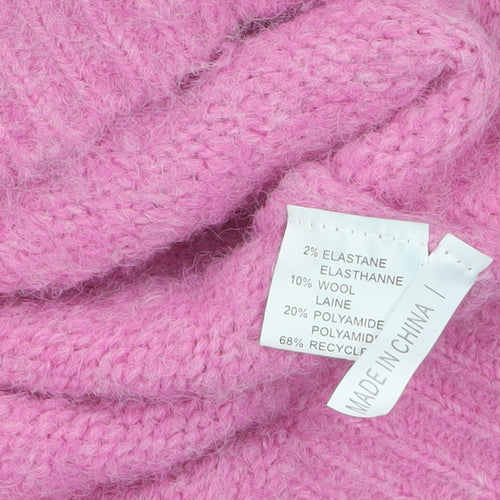 KILKY Women Pink Mock Neck Chunky Knit Wool Blend Pullover Jumper One Size
