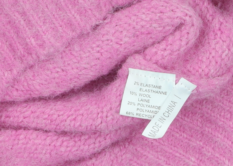 KILKY Women Pink Mock Neck Chunky Knit Wool Blend Pullover Jumper One Size