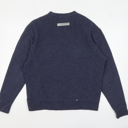 Calvin Klein Jeans Men's Blue Crew Neck Cotton Pullover Jumper Size M
