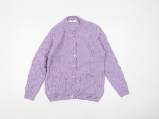 Beaumonde Paris Womens Purple Cable-Knit Cardigan L