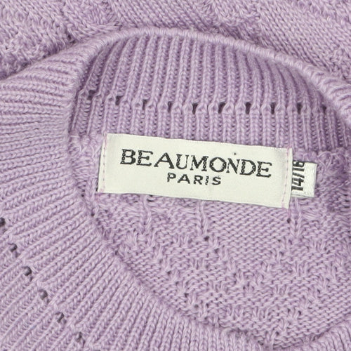 Beaumonde Paris Womens Purple Cable-Knit Cardigan L
