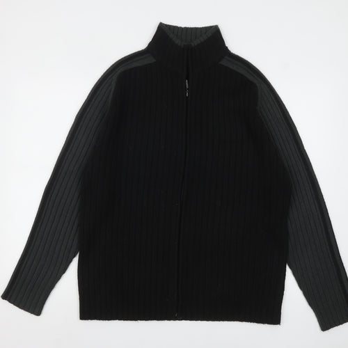 RM's 26 Men's Black 2XL Ribbed Full Zip High Neck Jumper