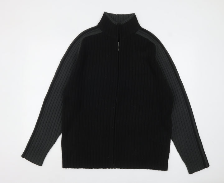 RM's 26 Men's Black 2XL Ribbed Full Zip High Neck Jumper