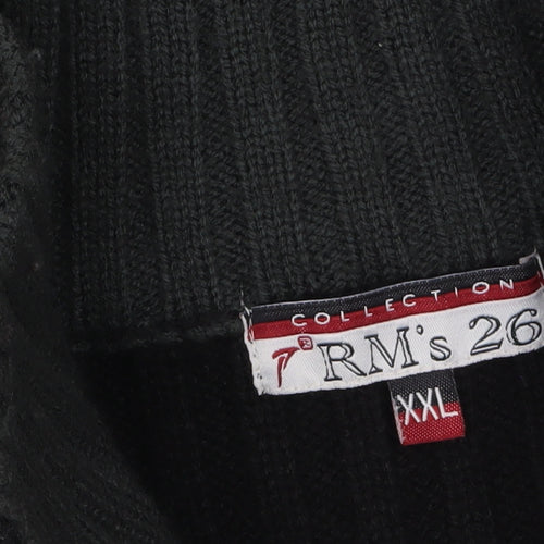 RM's 26 Men's Black 2XL Ribbed Full Zip High Neck Jumper