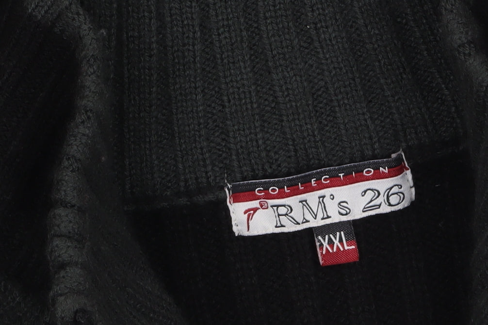 RM's 26 Men's Black 2XL Ribbed Full Zip High Neck Jumper