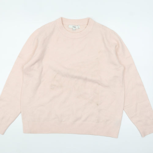 Marks and Spencer Womens Pink Crew Neck Wool Blend Jumper M