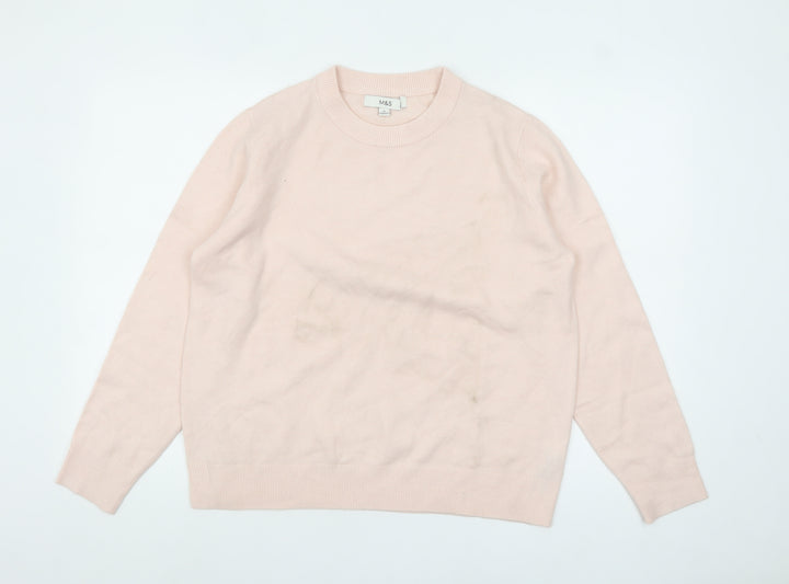 Marks and Spencer Womens Pink Crew Neck Wool Blend Jumper M