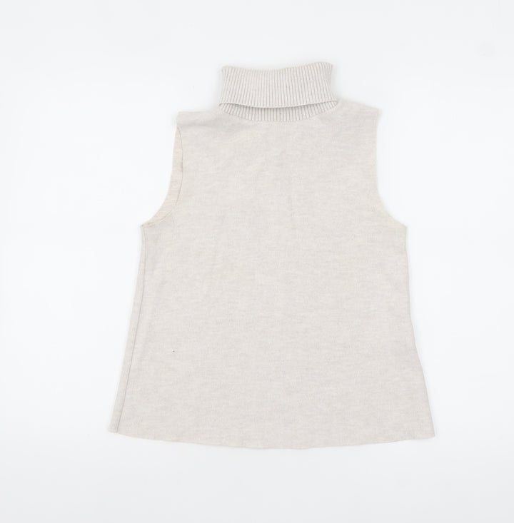 Zara Women Beige Sleeveless Roll Neck Knit Tank Top Size S