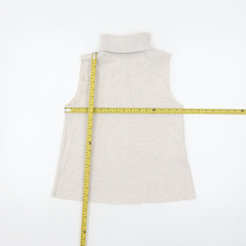 Zara Women Beige Sleeveless Roll Neck Knit Tank Top Size S