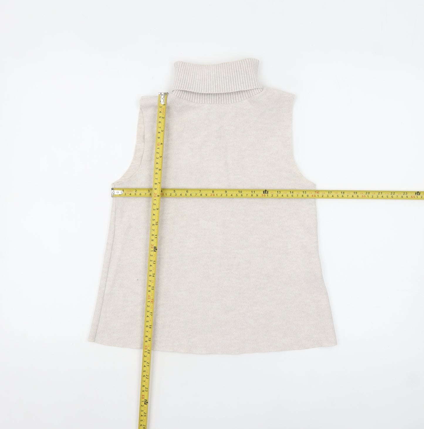 Zara Women Beige Sleeveless Roll Neck Knit Tank Top Size S