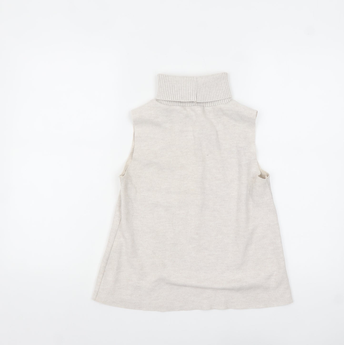 Zara Women Beige Sleeveless Roll Neck Knit Tank Top Size S