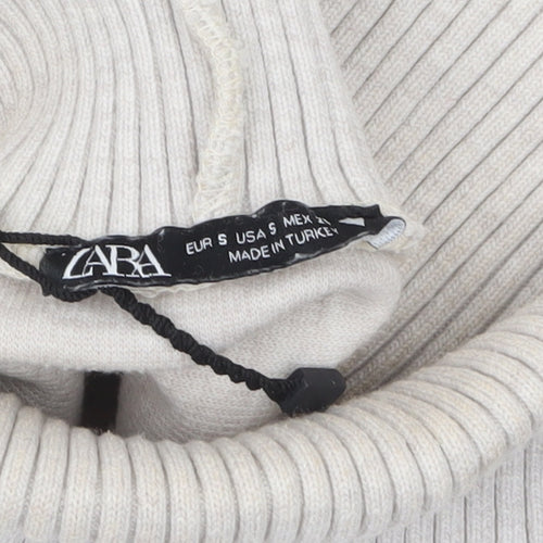 Zara Women Beige Sleeveless Roll Neck Knit Tank Top Size S