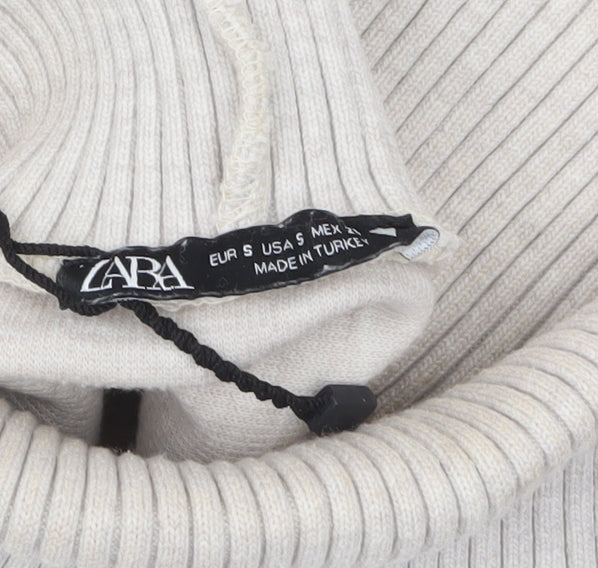 Zara Women Beige Sleeveless Roll Neck Knit Tank Top Size S