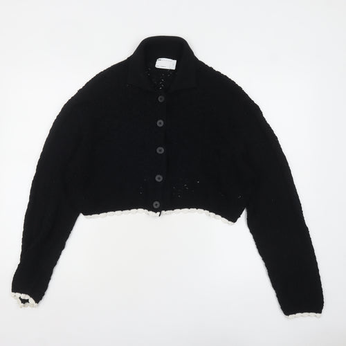 ASOS DESIGN Women Black Cotton Collared Cardigan M UK 12-14