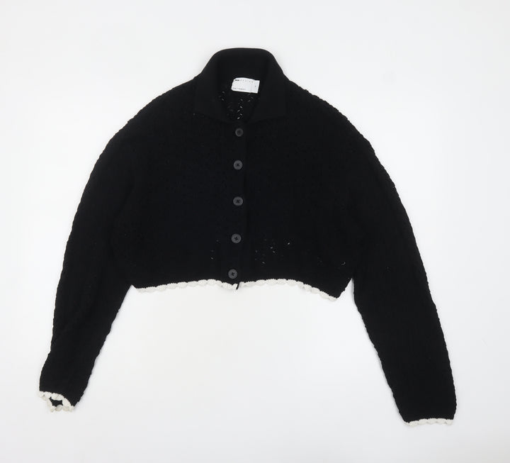 ASOS DESIGN Women Black Cotton Collared Cardigan M UK 12-14