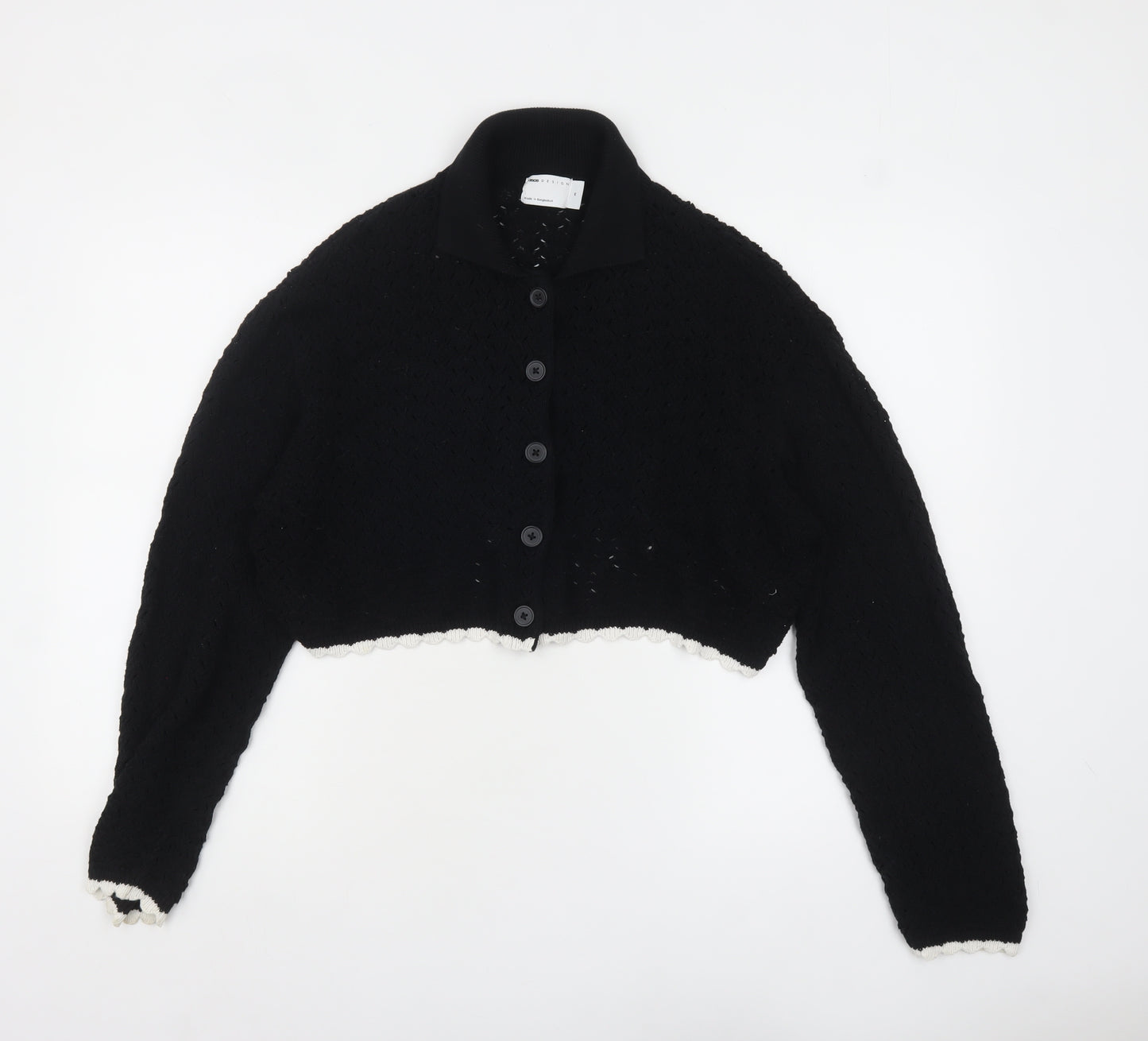 ASOS DESIGN Women Black Cotton Collared Cardigan M UK 12-14