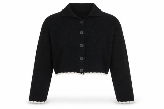 Front view of ASOS DESIGN Women Black Cotton Collared Cardigan M UK 12-14